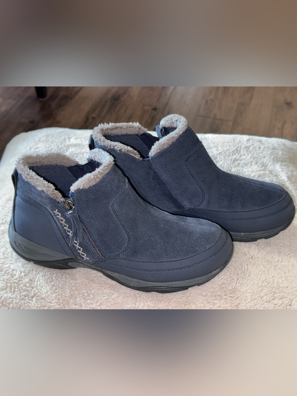 Waterproof Navy Suede Insulated Fleece-Lined Ankle Boots (needs inserts)